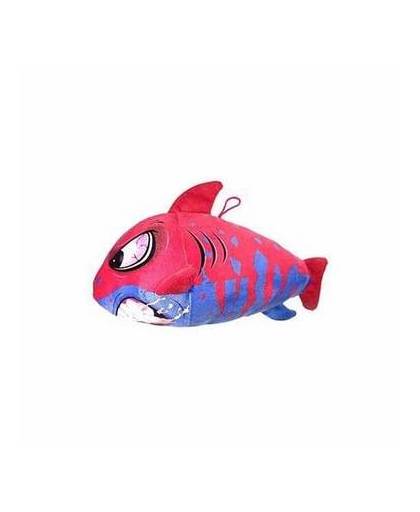 Pluche knuffel haai rood/blauw 24 cm
