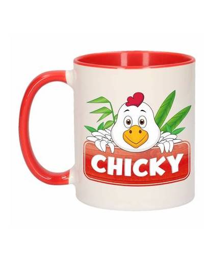 1x chicky beker / mok - rood met wit - 300 ml keramiek - kippen bekers