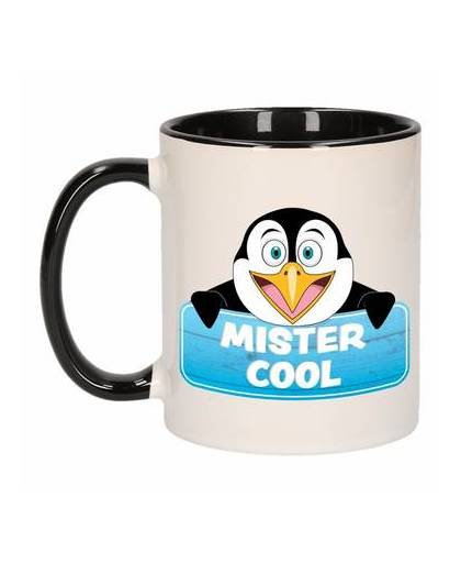 1x mister cool beker / mok - zwart met wit - 300 ml keramiek - pinguin bekers