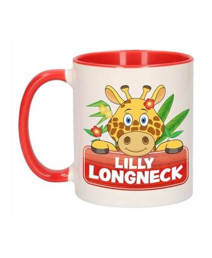 1x lilly longneck beker / mok - rood met wit - 300 ml keramiek - giraffen bekers