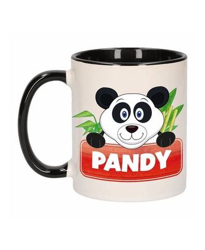 1x pandy beker / mok - zwart met wit - 300 ml keramiek - pandabeer bekers