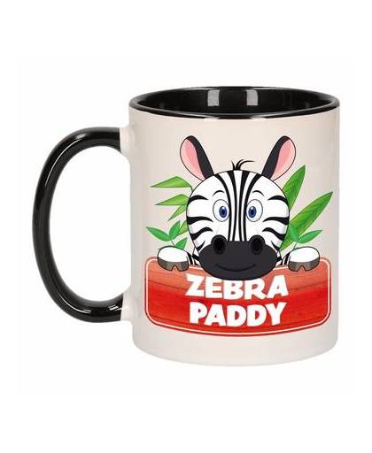 1x zebra paddy beker / mok - zwart met wit - 300 ml keramiek - zebra bekers