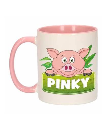 1x pinky beker / mok - roze met wit - 300 ml keramiek - varkens bekers