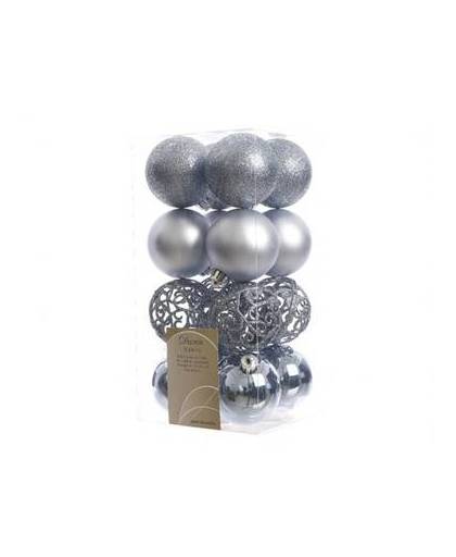 Kerstballen kunststof mix zilver6cm 16st kerstartikelen