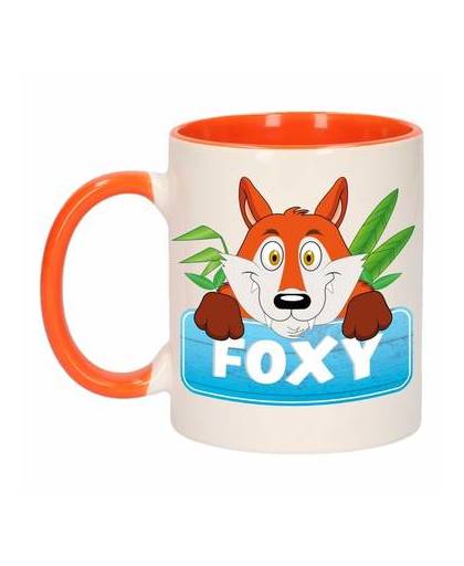 1x foxy beker / mok - oranje met wit - 300 ml keramiek - vossen bekers