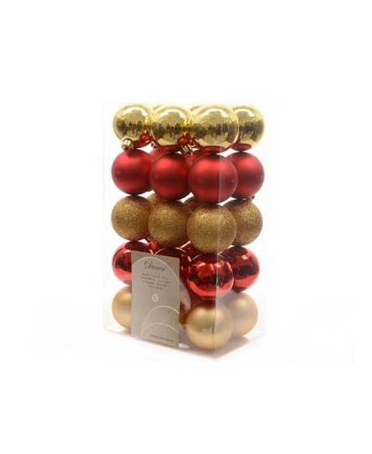 Kerstballen kunststof goud/rood 6cm 30st kerstartikelen