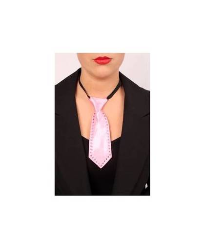 Mini stropdas roze met strass stenen