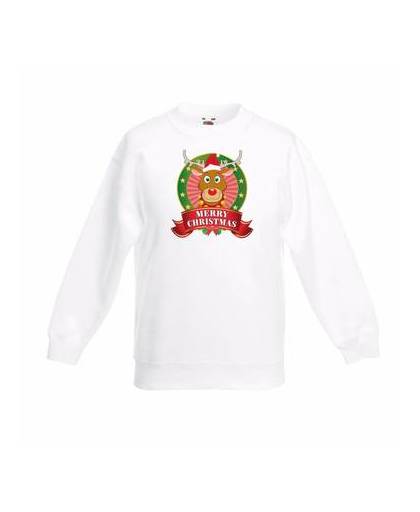 Kerst sweater voor kinderen met rendier rudolf print - wit - jongens / meisjes sweater m (122-128)