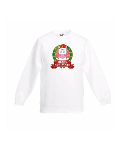 Kerst sweater voor kinderen met eenhoorn print - wit - jongens en meisjes sweater m (122-128)
