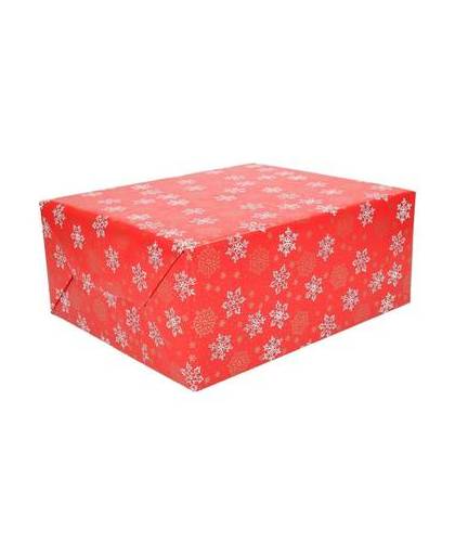 Kerst inpakpapier rood met sneeuwvlokken - cadeaupapier / kadopapier