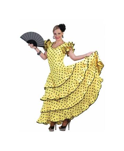 Spaanse flamencojurk geel met zwarte stippen 40-42 (l/xl)
