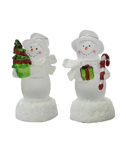 Twee led sneeuwpoppen-cadeau en kerstboom