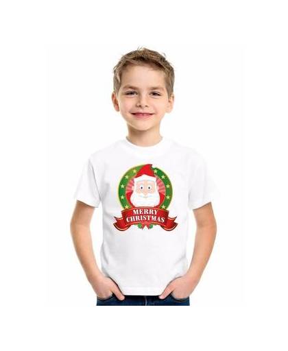 Kerst t-shirt voor kinderen met kerstman print - wit - jongens en meisjes shirt xl (158-164)