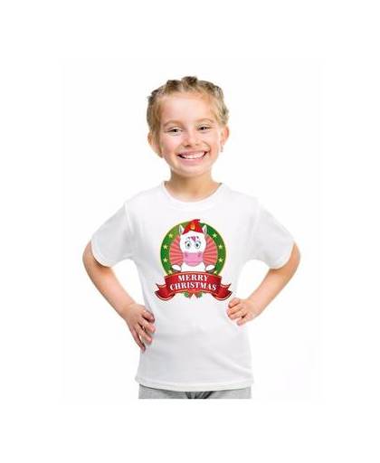 Kerst t-shirt voor kinderen met eenhoorn print - voor jongens en meisjes - wit m (134-140)