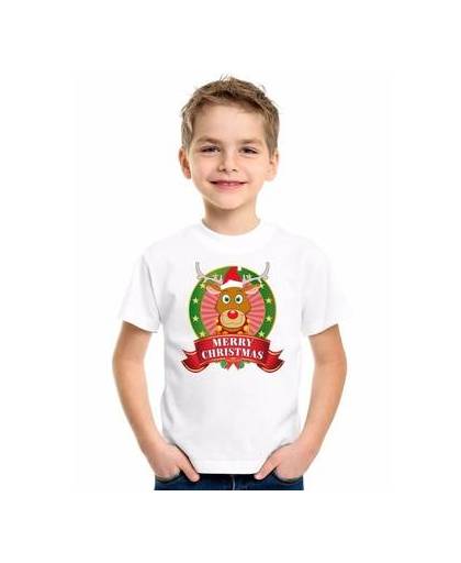Kerst t-shirt voor kinderen met rendier print - wit - shirt voor jongens en meisjes xs (110-116)