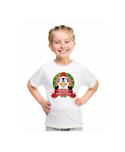 Kerst t-shirt voor kinderen met pinguin print - wit - shirt voor jongens en meisjes xl (158-164)