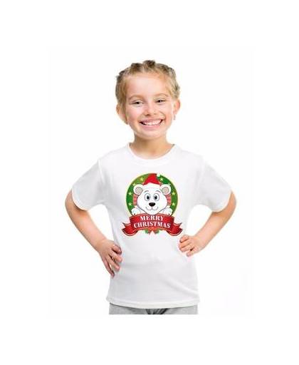 Kerst t-shirt voor jongens met ijsbeer print - wit - shirt voor jongens en meisjes xl (158-164)