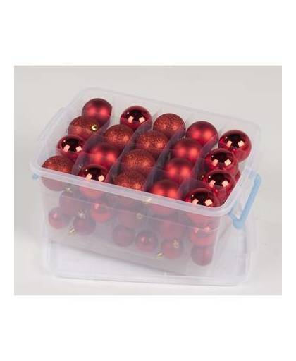 Kerstballen box assorti rood 70 stuks - voordelige, kunststof kerstballen