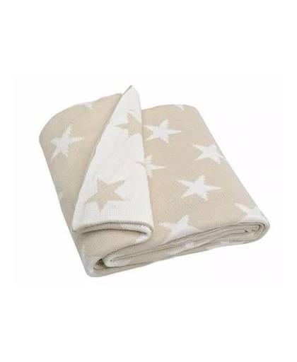 Gebreide deken/plaid beige met sterren 152 cm