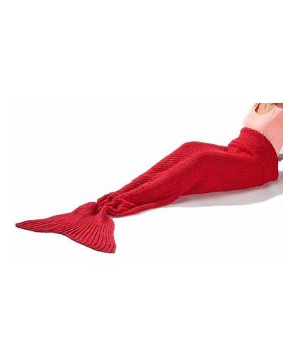 Rode zeemeerminstaart gebreide deken 180 x 90 cm