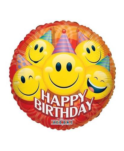 Folie ballon jarig smiley 35 cm - folieballon happy birthday emoticon 35 cm