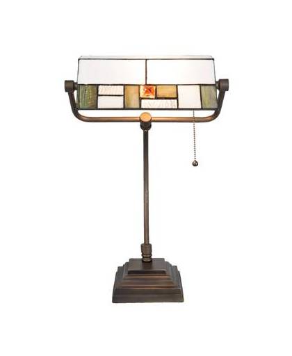 Clayre & eef bureaulamp tiffany 31x30x52 cm / e27 / max. 1x60 watt - bruin, wit, koper, multi colour - glas