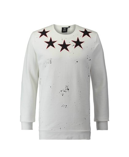 sweater met verfspatten en sterren wit