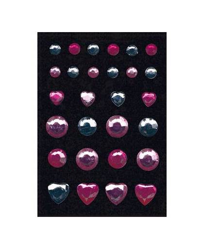 Stickers met roze en zilveren strass steentjes