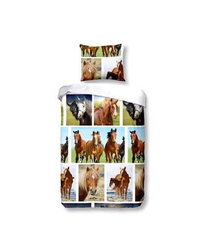 Snoozing horses beach flanel dekbedovertrek - junior (120x150 cm + 1 sloop)