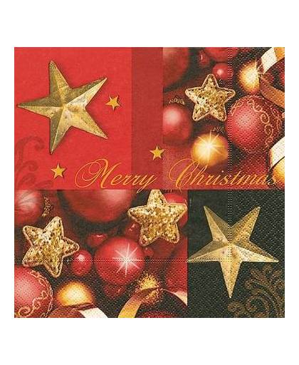 Kerst servetten merry christmas rood/goud 20 stuks - wegwerpservetten