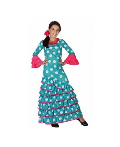 Blauwe flamenco jurk voor meiden 128 (7-9 jaar)