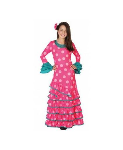 Roze flamenco jurk voor meiden 128 (7-9 jaar)