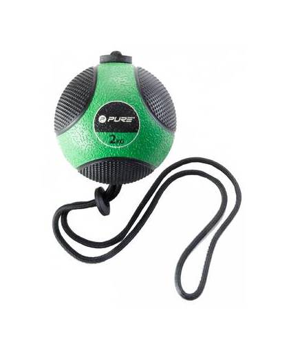 Pure2improve medicine ball 2 kg met touw groen/zwart