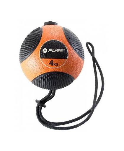 Pure2improve medicine ball 4 kg met touw oranje/zwart