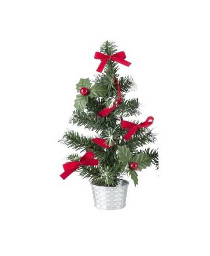 Mini kerstboompje zilver met rode versiering 45 cm - mini kunst kerstboom
