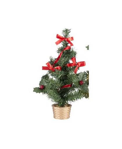 Mini kerstboompje goudmet rode versiering 20 cm - mini kunst kerstboom