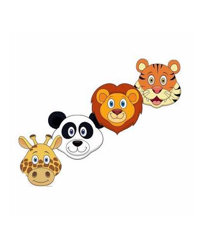 Kartonnen safaridieren maskers voor kinderen 4x