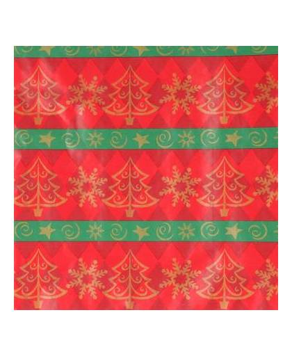 Kerst inpakpapier / cadeaupapier rood met groene strepen 70 x 200 cm type 3