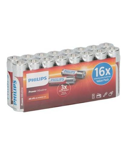 Philips power alkaline aa batterijen 16 stuks