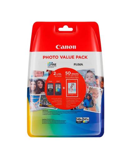 Canon PG-540XL/CL-541XL 50x Photo Paper Value Pack inktcartridge Zwart, Cyaan, Geel, Magenta 21 ml 15 ml