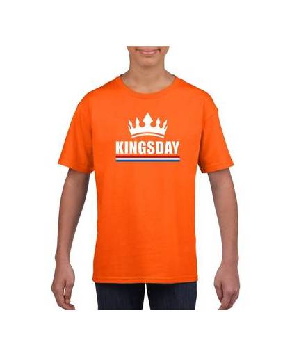 Oranje kingsday met een kroon shirt kinderen xl (158-164)