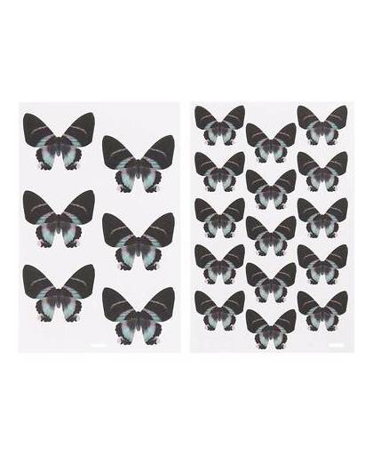 Vlinder stickers zwart 4 vellen
