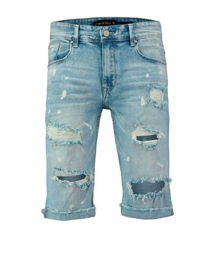 jeans short met verfspatten en slijtage details