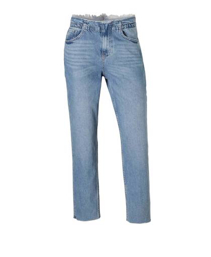cropped straight fit jeans met rafels