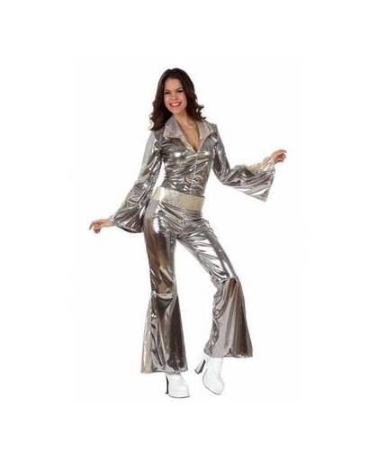 Zilveren disco jumpsuit voor dames xl (42-44)