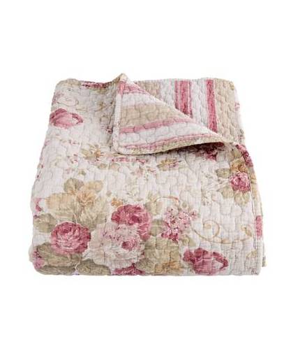 Clayre & eef bedsprei stonewashed 230x260 - beige, roze - katoen, polyester