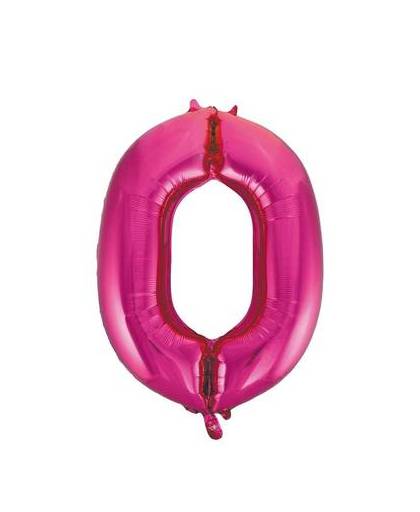 Cijfer 0 folie ballon roze van 86 cm