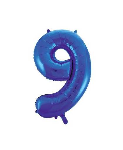 Cijfer 9 folie ballon blauw van 86 cm