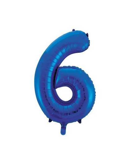 Cijfer 6 folie ballon blauw van 86 cm