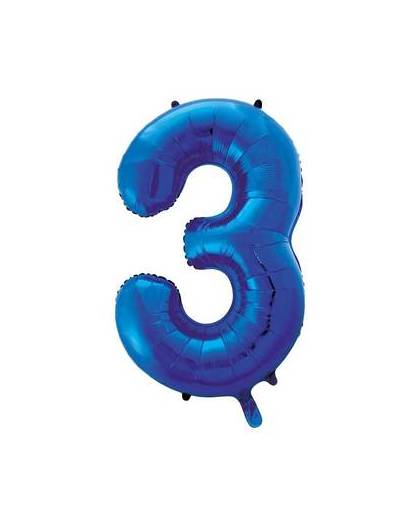 Cijfer 3 folie ballon blauw van 86 cm